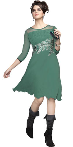 Fabulous Pastel Green Coloured Kurti with Georgette Embroidery Design
