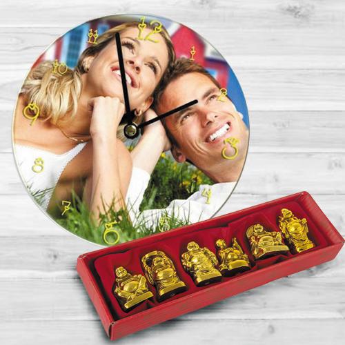 Outstanding Personalized Photo Wall Clock with Laughing Buddha