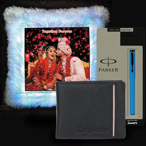 Stunning Personalized LED Cushion with Wallet n Pen for Hubby