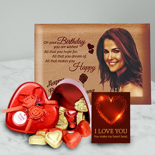 Alluring Personalized Love Frame with Heart Chocolates n ILU Card