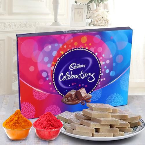 Haldirams Kaju Katli and a Box of Cadburys Celebrations