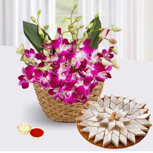 Orchids Basket and Kaju Katli