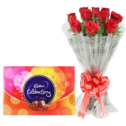 Impressive Red Roses Bouquet with Cadbury Celebrations