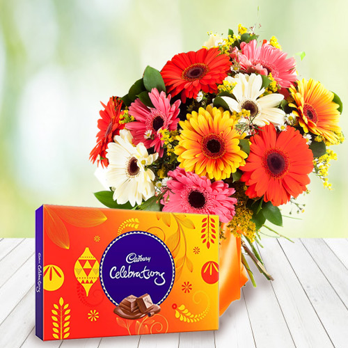 Mouth-Watering Cadbury Celebrations with Mixed Gerberas Bouquet