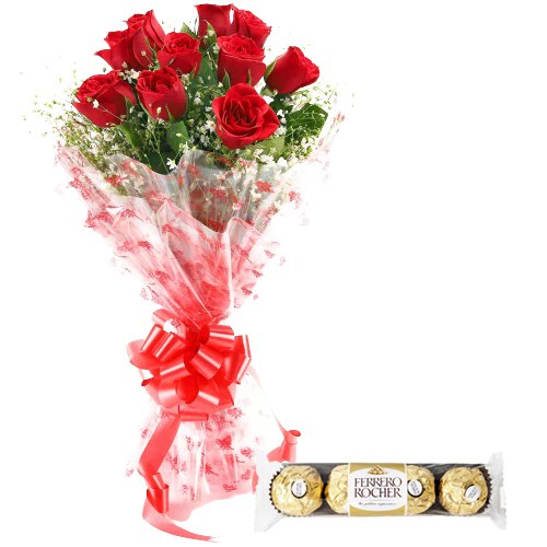 Expressive Bouquet of Red Roses with Ferrero Rocher