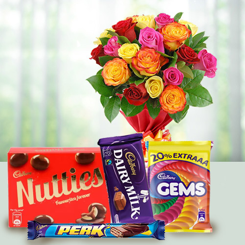 Mixed Roses Bouquet with Cadbury Celebrations Pack