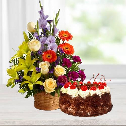 Brilliant Seasonal Flowers with Black Forest Cake