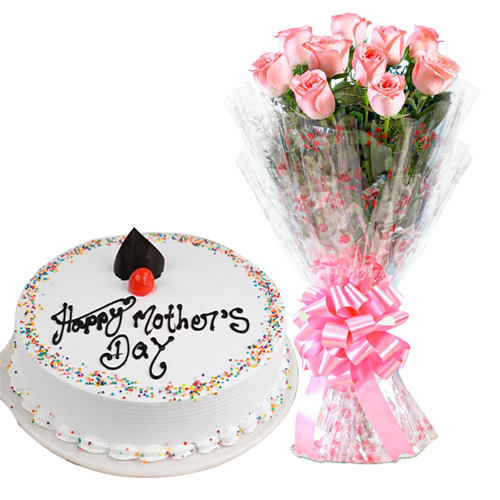 Fascinating Love Delight 12 Pink Roses Bouquet and 1/2 kg Cake