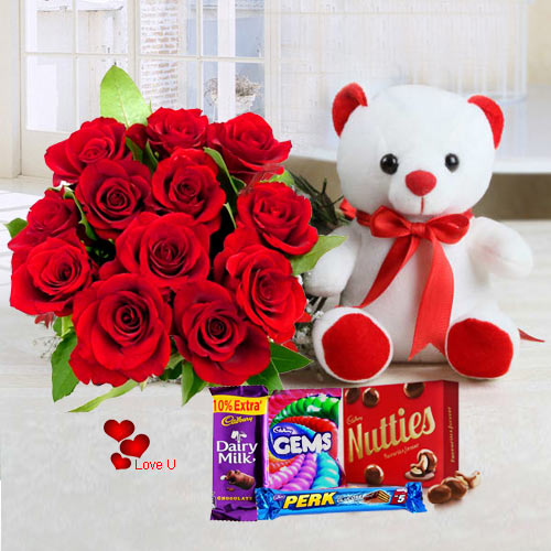 Dutch Red Roses, Huggable 12 inch Teddy Bear n Chocolates