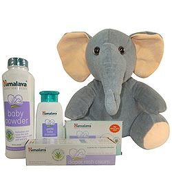 Lovely Himalaya Baby Care Gift Hamper with Elephant Teddy