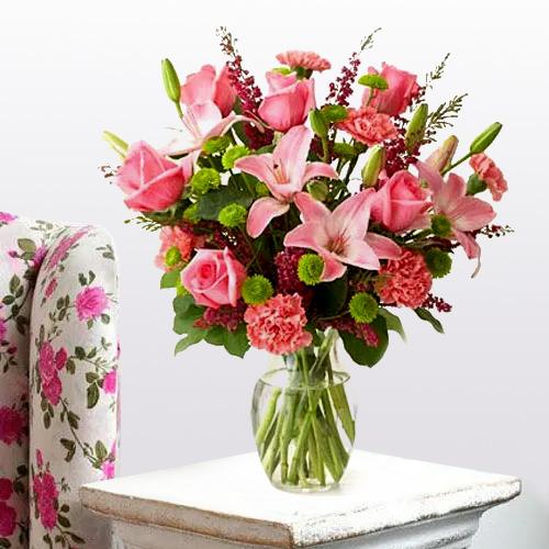 Special Arrangement of Lilies, Roses and Carnations