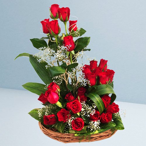 Lovely Arrangement of Dutch Roses in Basket