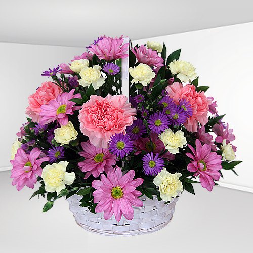 Basket of Fresh Carnations N Roses