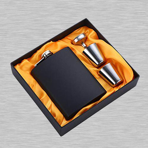 Designer Stainless Steel Hip Flask with Two Shot Glasses