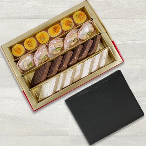 Delightful Bhikaram Assorted Sweets with Gents Leather Wallet from Rich Born