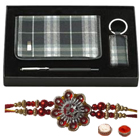 Unique Rakhi Gift pack of Diary , Pen and Key Chain with Free Rakhi, Roli Tilak and Chawal