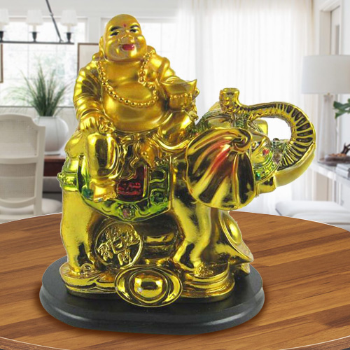 Remarkable Laughing Buddha Sitting on Elephant