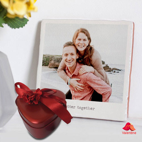 Special Personalized Photo Tile with Heart Shape Hand Made Chocolates