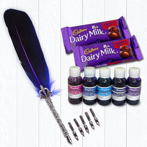 Remarkable Calligraphy Quill Set with Ink n Chocolates