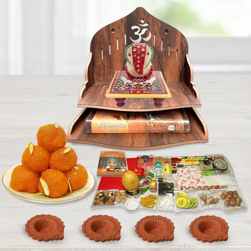 Exclusive Wooden Temple Gift Combo for Pooja