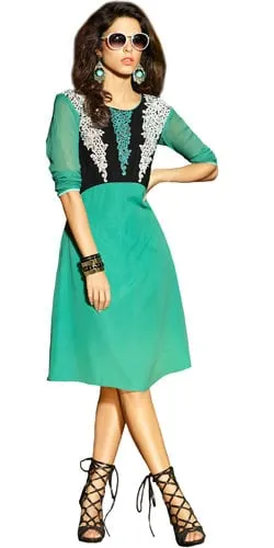 Enticing Georgette Embroidered Kurti (Turquoise Green)