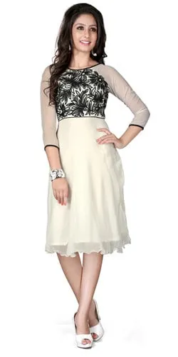Fabulous Georgette Embroidered Kurti Coloured in White and Black