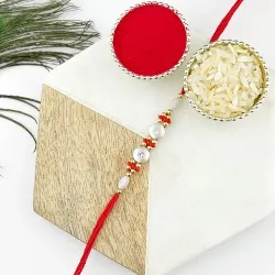Designer White Beads Galore Set Rakhi