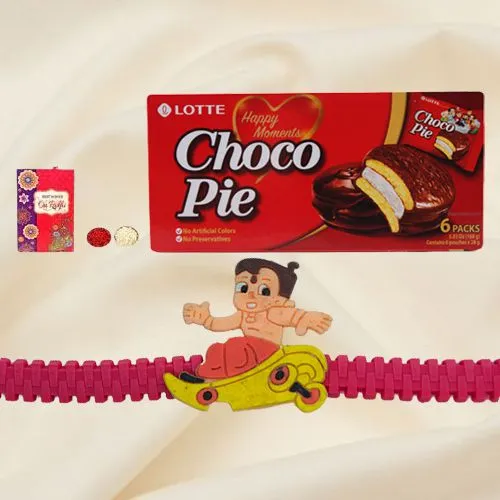 Delicious Choco Pie Box  with Sweet  free Kids Rakhi Roli Tilak and Chawal