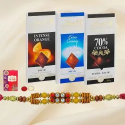 Fantastic Lindt Chocolate Bars with Rakhi Hamper with Everlasting Joy