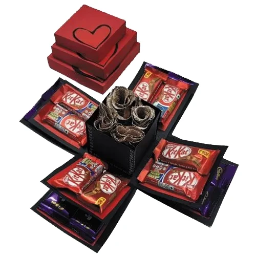 Marvelous Triple Layer Chocolates N Roses Explosion Box