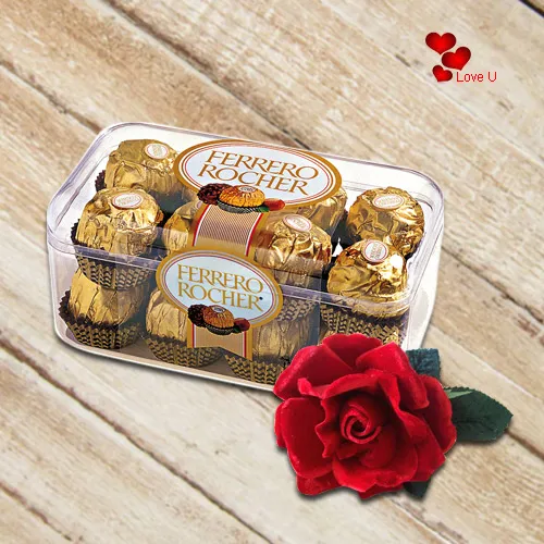 Imported Ferrero Rocher Chocolate Box and a Velvet Red Rose