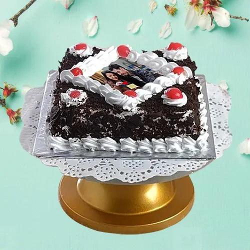 Tempting Black Forest Square Shape Photo Cake