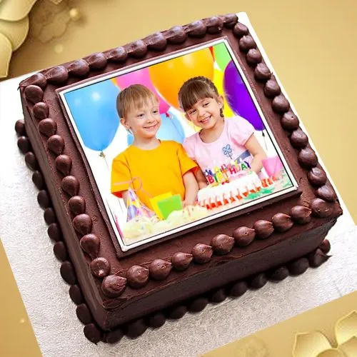 Tempting Square Shape Chocolate Photo Cake