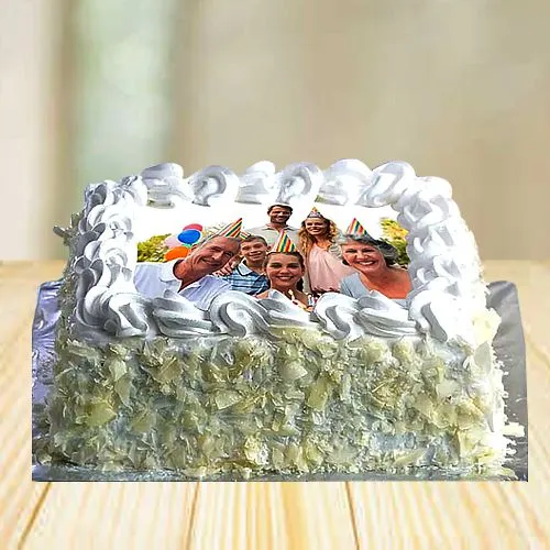 Enjoyable Square Shape Vanilla Photo Cake