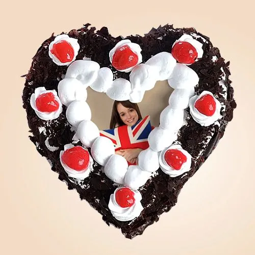 Irresistible Black Forest Photo Cake in Heart Shape
