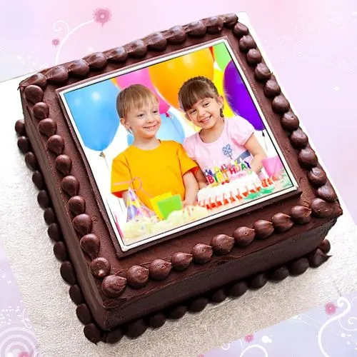 Sumptuous Square Shape Chocolate Photo Cake