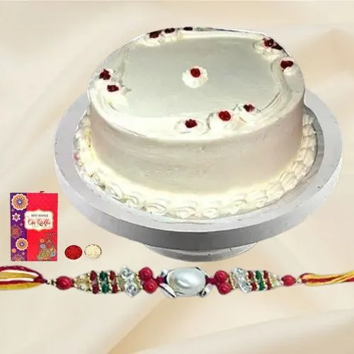 Pamper of Pastry 1 Lb Vanilla Cake with Free Rakhi and Roli Tilak Chawal
