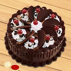 Cheering Choice Chocolate Cake with free Roli Tilak and Chawal