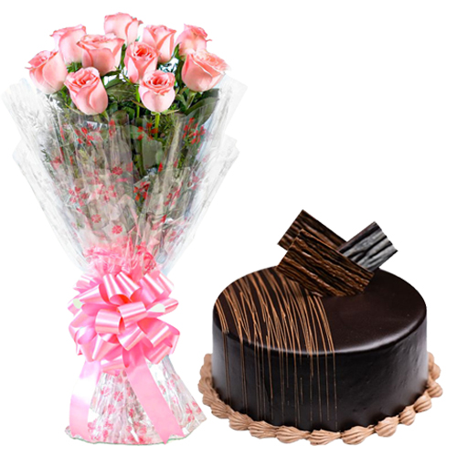 Choco Truffle Cake N Pink Roses