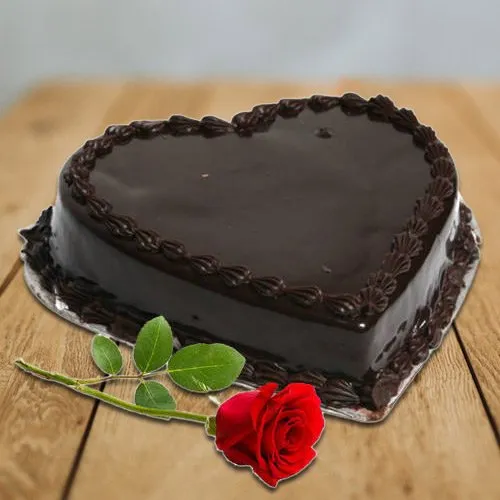 Red Rose N Heart Choco Cake