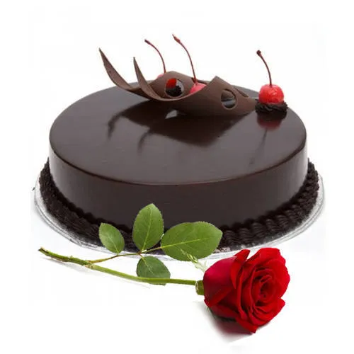 Delicious Eggless Chocolate Cake with Single Rose