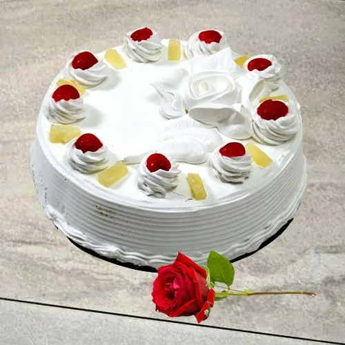 Yummy Eggless Vanilla Cake with Single Rose