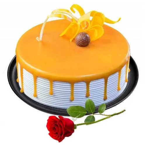 Tasty Butter Scotch Eggless Cake with Single Rose