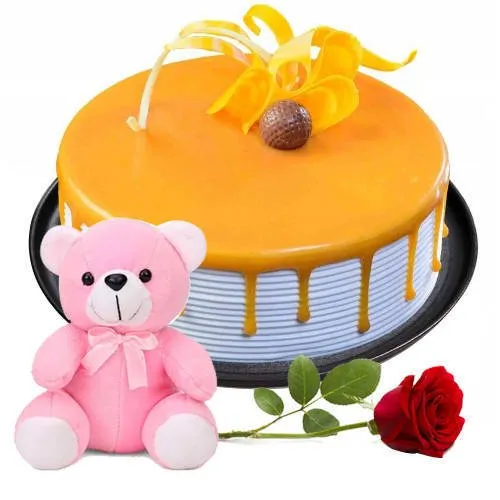 Yummy Eggless Butter Scotch Cake with Teddy N Rose