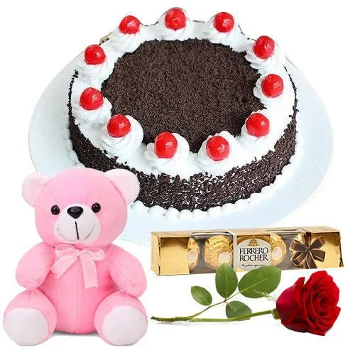 Tasty Ferrero Rocher with Black Forest Cake Rose N Teddy