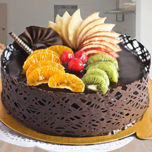 Delicious Fresh Fruits Chocolate Cake