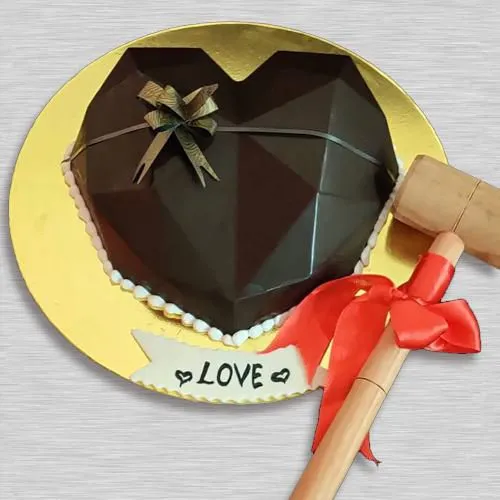 Designer Heart Shape Chocolate Piata Cake with Hammer