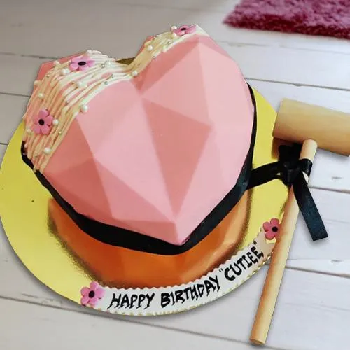 Trendy Pink Heart Shape Pinata Cake