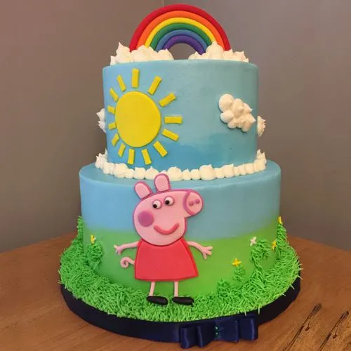 Two Tier Peppa Pig N Rainbow Cake