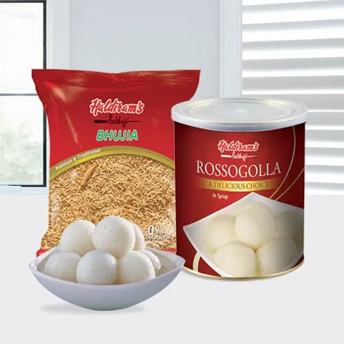 Tasty Haldirams Rasgulla and Bhujia